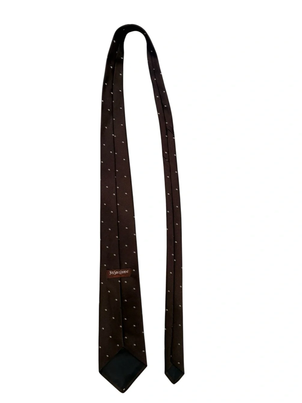 Vintage Yves Saint Laurent Brown 100% Silk Tie with Microdot Motif